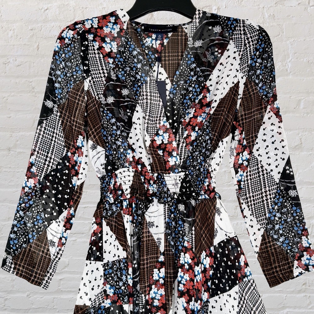 Tommy Hilfiger Patchwork Faux Wrap‎ Peasant Dress Size XS Handkerchief Hem NWT - Picture 7 of 15
